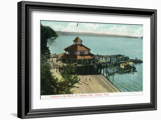 Tacoma, Washington, View of Point Defiance Park Pavilion at the Beach-Lantern Press-Framed Art Print