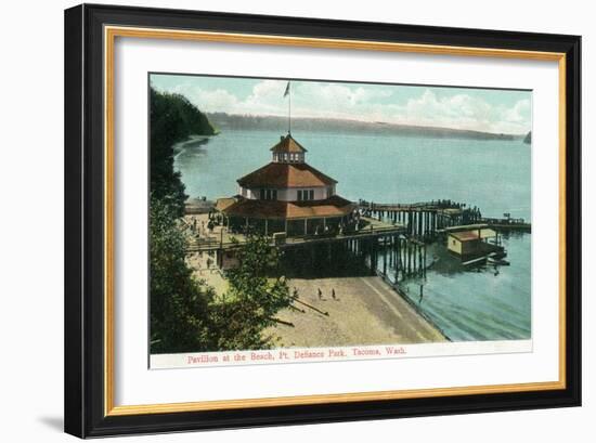 Tacoma, Washington, View of Point Defiance Park Pavilion at the Beach-Lantern Press-Framed Art Print