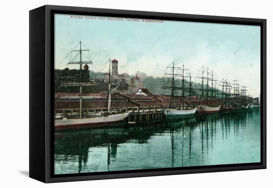 Tacoma, Washington, View of Ships at the Waterfront-Lantern Press-Framed Stretched Canvas