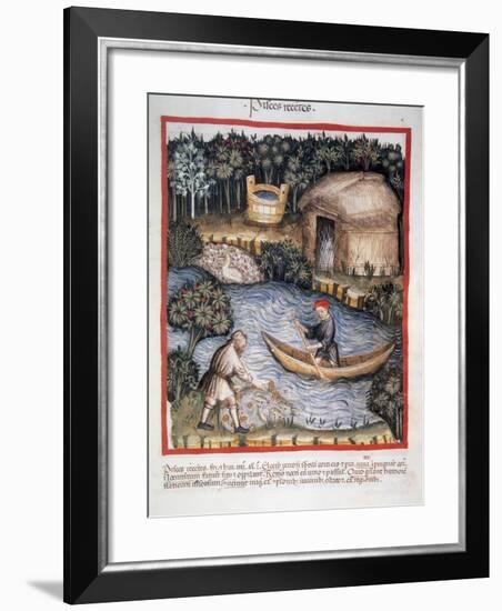 Tacuinum Sanitatis. 14th Century. Medieval Handbook of Health. Fishermen in a River-null-Framed Giclee Print