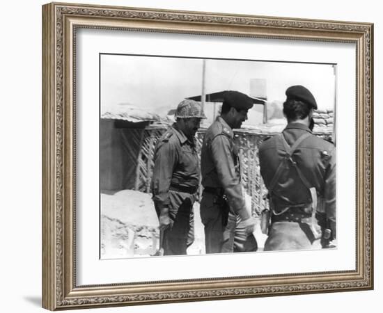 Taha Yassin Ramadan and Saddam Hussein Inspecting the Basra Front, Iraq, February 1987-null-Framed Giclee Print