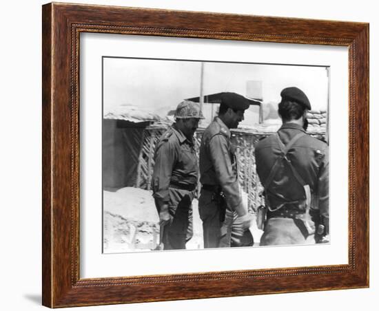 Taha Yassin Ramadan and Saddam Hussein Inspecting the Basra Front, Iraq, February 1987-null-Framed Giclee Print