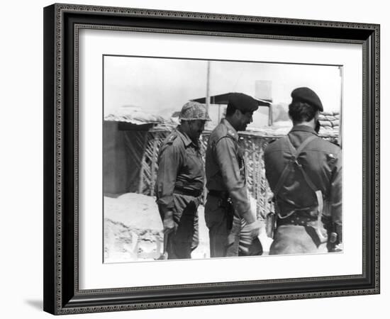 Taha Yassin Ramadan and Saddam Hussein Inspecting the Basra Front, Iraq, February 1987-null-Framed Giclee Print