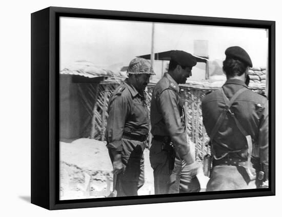 Taha Yassin Ramadan and Saddam Hussein Inspecting the Basra Front, Iraq, February 1987-null-Framed Premier Image Canvas