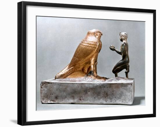 Taharqa in Front of the Falcon Hemen, Ancient Egyptian, 7th Century Bc-null-Framed Photographic Print