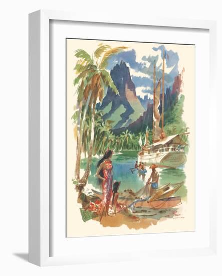 Tahiti - S.S. Matsonia Menu Cover, Vintage Ocean Liner Travel Poster, 1957-Louis Macouillard-Framed Art Print