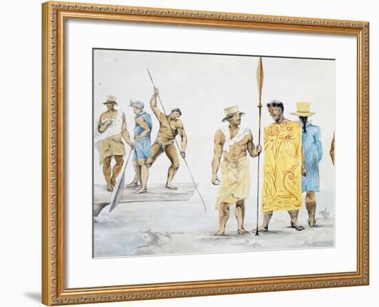 Tahitian Chiefs Boarding Coquille-Louis Isidore Duperrey-Framed Giclee Print