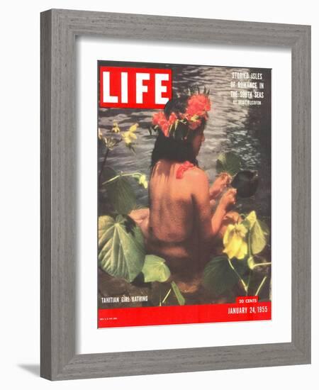 Tahitian Girl Bathing, January 24, 1955-Eliot Elisofon-Framed Photographic Print