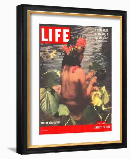 Tahitian Girl Bathing, January 24, 1955-Eliot Elisofon-Framed Photographic Print