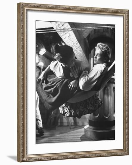 Tahitian Starlet Tarita, and Actor Alan Callow, Who Will Appear in "Mutiny on the Bounty."-Grey Villet-Framed Premium Photographic Print