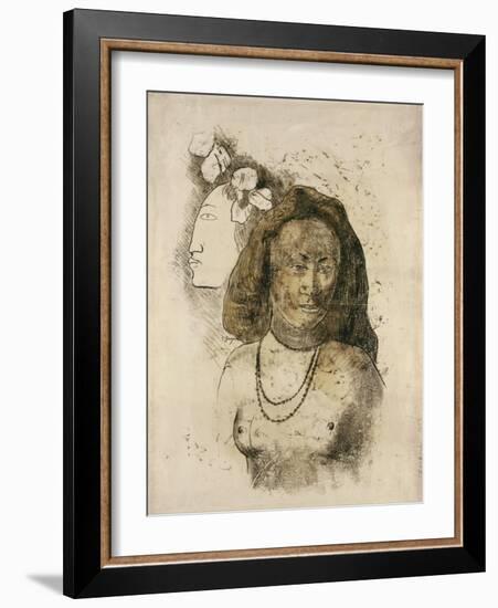 Tahitian Woman with Evil Spirit (L'Esprit Veill)-Paul Gauguin-Framed Giclee Print