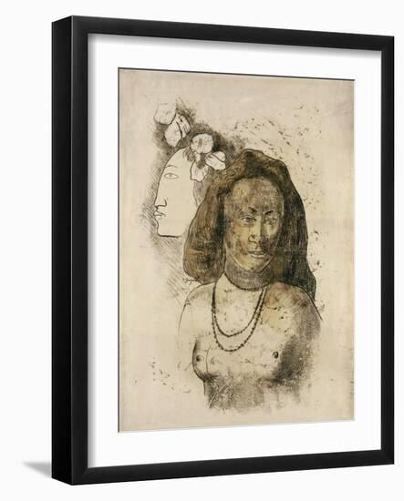 Tahitian Woman with Evil Spirit (L'Esprit Veill)-Paul Gauguin-Framed Giclee Print