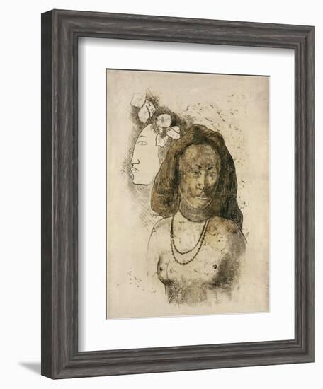 Tahitian Woman with Evil Spirit (L'Esprit Veill)-Paul Gauguin-Framed Giclee Print