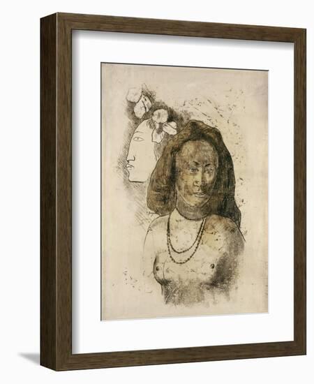 Tahitian Woman with Evil Spirit (L'Esprit Veill)-Paul Gauguin-Framed Giclee Print