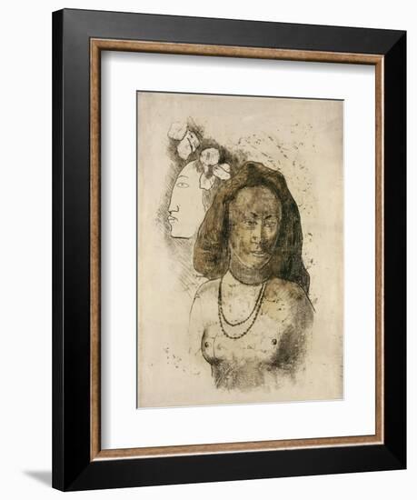 Tahitian Woman with Evil Spirit (L'Esprit Veill)-Paul Gauguin-Framed Giclee Print