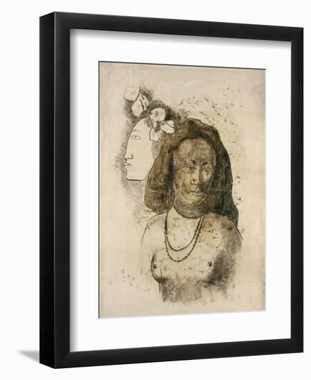 Tahitian Woman with Evil Spirit (L'Esprit Veill)-Paul Gauguin-Framed Giclee Print