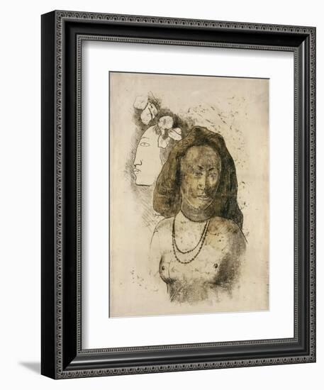 Tahitian Woman with Evil Spirit (L'Esprit Veill)-Paul Gauguin-Framed Giclee Print