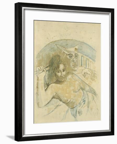 Tahitian Woman with Evil Spirit-Paul Gauguin-Framed Giclee Print