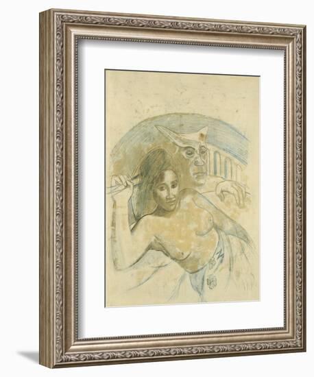 Tahitian Woman with Evil Spirit-Paul Gauguin-Framed Giclee Print