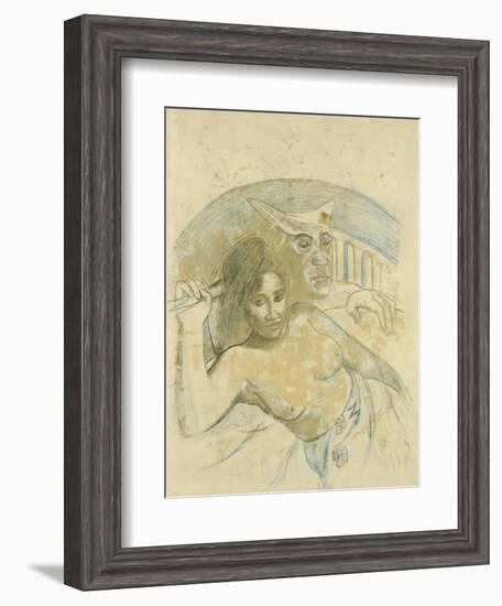 Tahitian Woman with Evil Spirit-Paul Gauguin-Framed Giclee Print