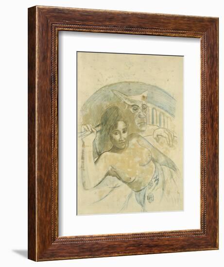 Tahitian Woman with Evil Spirit-Paul Gauguin-Framed Giclee Print