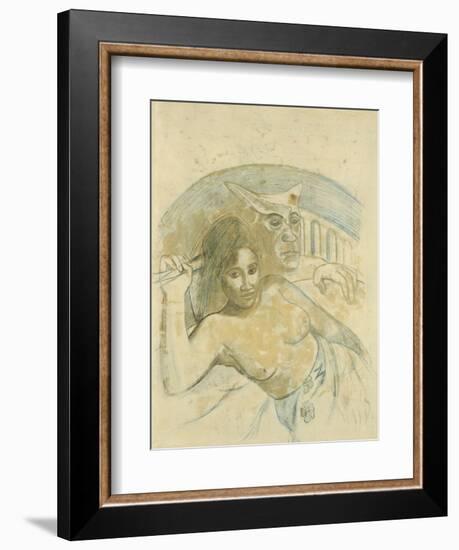 Tahitian Woman with Evil Spirit-Paul Gauguin-Framed Giclee Print