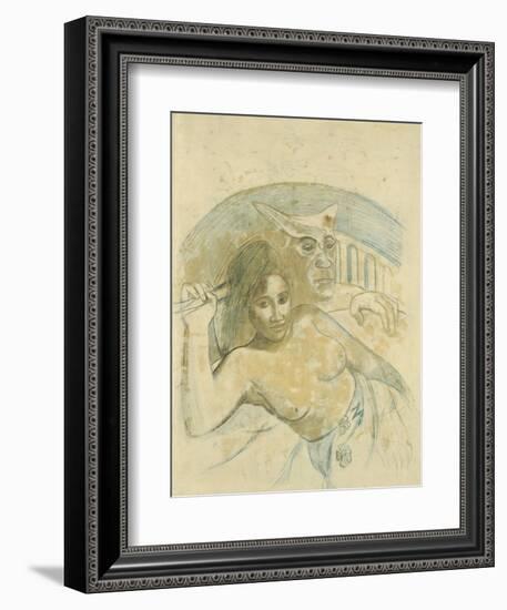 Tahitian Woman with Evil Spirit-Paul Gauguin-Framed Giclee Print