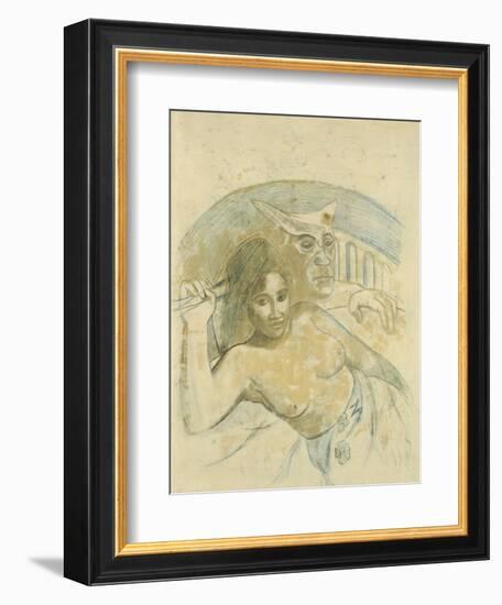 Tahitian Woman with Evil Spirit-Paul Gauguin-Framed Giclee Print