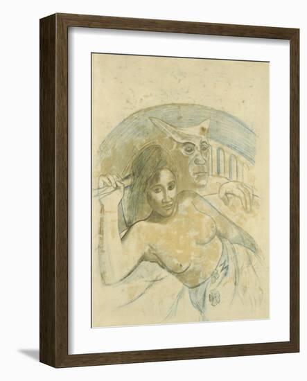 Tahitian Woman with Evil Spirit-Paul Gauguin-Framed Giclee Print