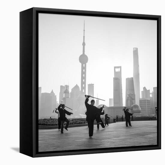 Tai Chi on the Bund (With Pudong Skyline Behind), Shanghai, China-Jon Arnold-Framed Premier Image Canvas