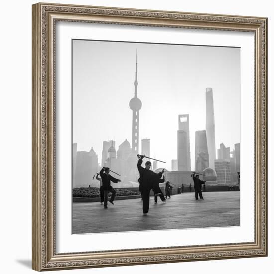 Tai Chi on the Bund (With Pudong Skyline Behind), Shanghai, China-Jon Arnold-Framed Photographic Print