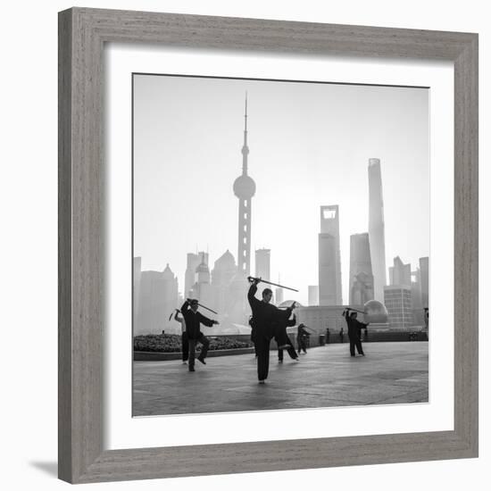 Tai Chi on the Bund (With Pudong Skyline Behind), Shanghai, China-Jon Arnold-Framed Photographic Print