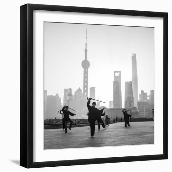 Tai Chi on the Bund (With Pudong Skyline Behind), Shanghai, China-Jon Arnold-Framed Photographic Print