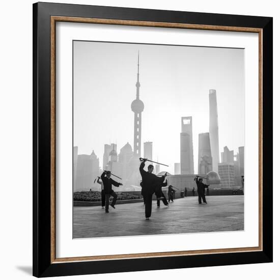 Tai Chi on the Bund (With Pudong Skyline Behind), Shanghai, China-Jon Arnold-Framed Photographic Print