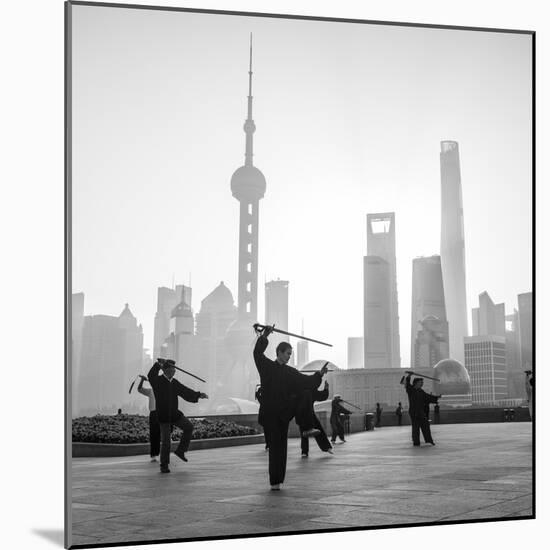 Tai Chi on the Bund (With Pudong Skyline Behind), Shanghai, China-Jon Arnold-Mounted Photographic Print