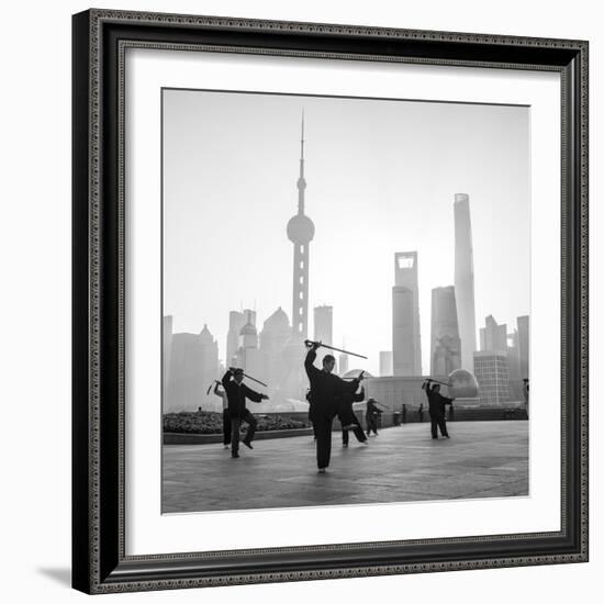 Tai Chi on the Bund (With Pudong Skyline Behind), Shanghai, China-Jon Arnold-Framed Photographic Print