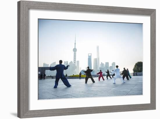 Tai Chi on the Bund (With Pudong Skyline Behind), Shanghai, China-Jon Arnold-Framed Photographic Print