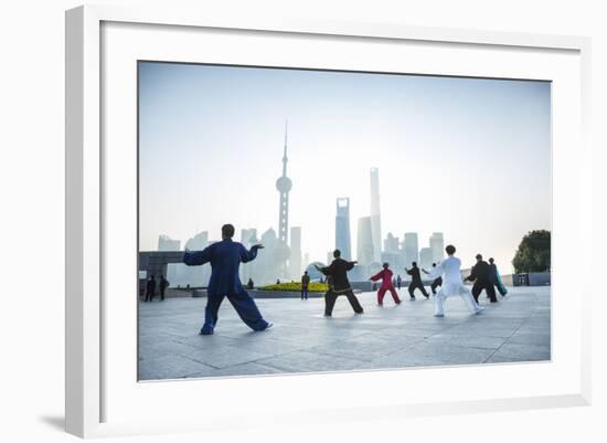 Tai Chi on the Bund (With Pudong Skyline Behind), Shanghai, China-Jon Arnold-Framed Photographic Print