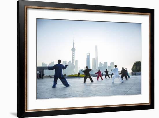 Tai Chi on the Bund (With Pudong Skyline Behind), Shanghai, China-Jon Arnold-Framed Photographic Print