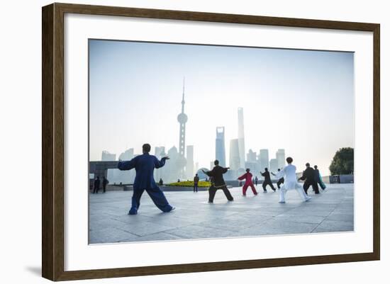 Tai Chi on the Bund (With Pudong Skyline Behind), Shanghai, China-Jon Arnold-Framed Photographic Print