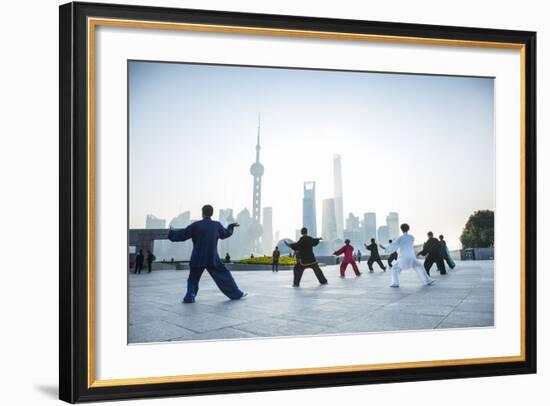 Tai Chi on the Bund (With Pudong Skyline Behind), Shanghai, China-Jon Arnold-Framed Photographic Print