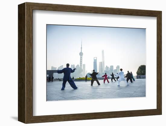 Tai Chi on the Bund (With Pudong Skyline Behind), Shanghai, China-Jon Arnold-Framed Photographic Print