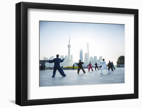 Tai Chi on the Bund (With Pudong Skyline Behind), Shanghai, China-Jon Arnold-Framed Photographic Print