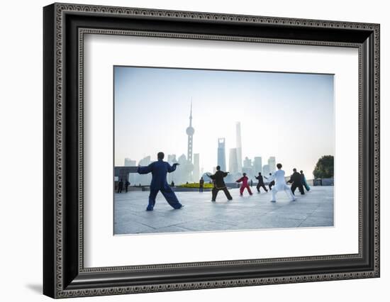 Tai Chi on the Bund (With Pudong Skyline Behind), Shanghai, China-Jon Arnold-Framed Photographic Print