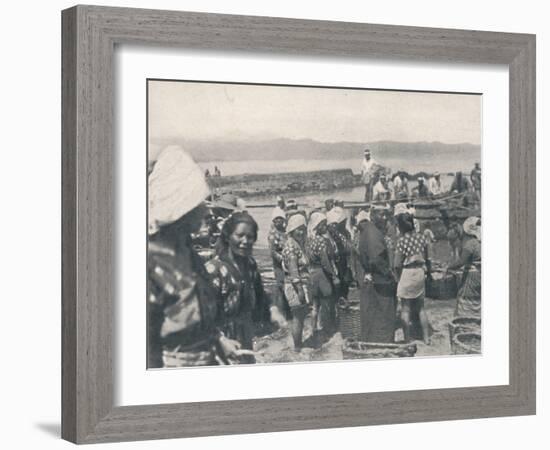 'Tai-no-ura - fishing boats, men and women with nets and baskets', c1900, (1921)-Julian Leonard Street-Framed Photographic Print