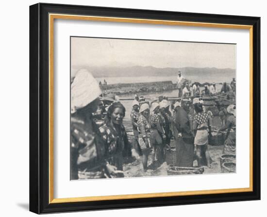 'Tai-no-ura - fishing boats, men and women with nets and baskets', c1900, (1921)-Julian Leonard Street-Framed Photographic Print