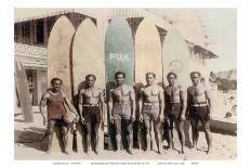 Hawaiian Duke Kahanamoku and his Brothers with Surfboards at Waikiki Beach, Hawaii-Tai Sing Loo-Mounted Art Print