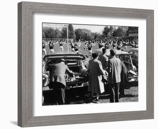 Tailgate Picnic for Spectators at Amherst College Prior to Football Game-null-Framed Photographic Print