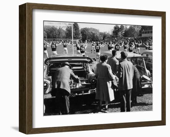 Tailgate Picnic for Spectators at Amherst College Prior to Football Game-null-Framed Photographic Print