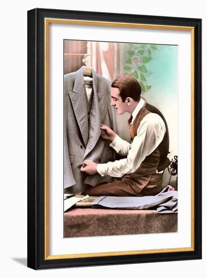 Tailor Examining Work-null-Framed Art Print